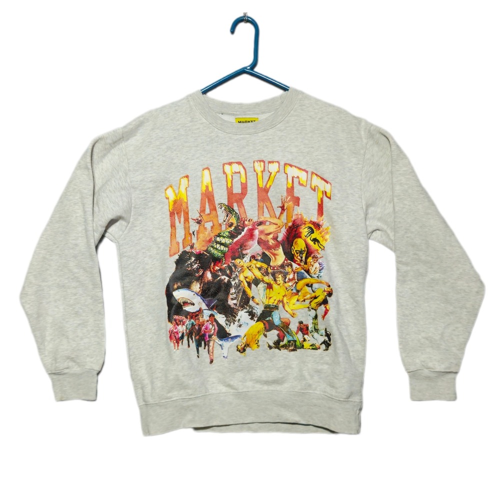 MARKET Animal Crewneck Sweatshirt Mens Gray Graphic Collage Streetwear Pullover - Picture 1 of 6